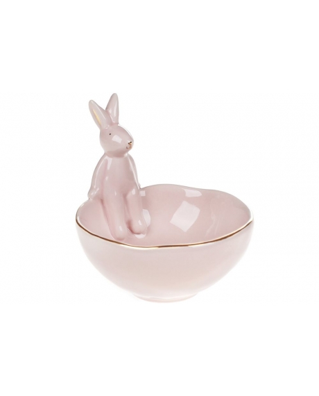 Піала керамічна з фігуркою Кролика з золотими вушками, колір - ніжно-рожевий (250 мл.)