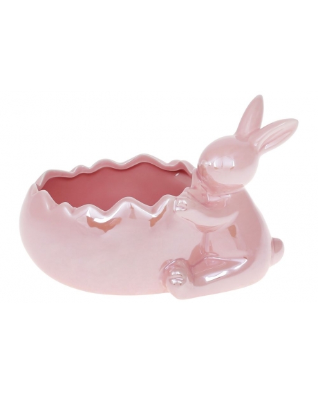 Кашпо декоративное с фигуркой Кролик, цвет - розовый перламутр (20 см.)