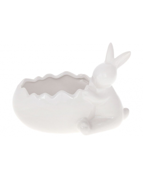 Кашпо декоративное с фигуркой Кролик , цвет - белый  (20 см.)