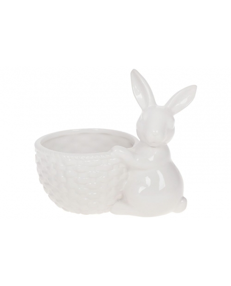 Кашпо декоративна "Кролик з кошиком", колір - білий (16 см.)