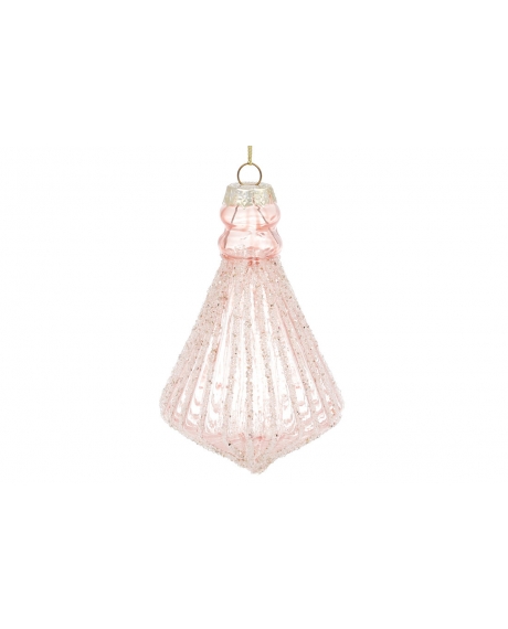 Ёлочное фигурное украшение из прозрачного стекла с глиттером, цвет - розовый (размер: 11*7 см)