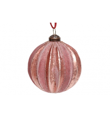 Елочный шар с декором из глиттера и эффектом бархата, цвет - вечерняя роза (размер: 8 см., 10 см.)