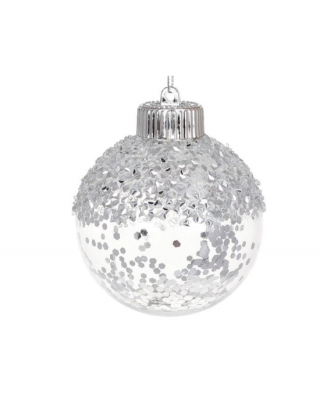 Елочный шар с блестками внутри, цвет - серебро (размер: 8 см., 10 см.)