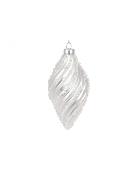 Елочное украшение рельефной формы с декором из бисера, цвет - жемчужный белый (размер: 6*12.5см)