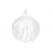 Елочный шар рельефной формы с декором из страз и пайеток, цвет - прозрачное стекло с белым (размер: 10 см.)