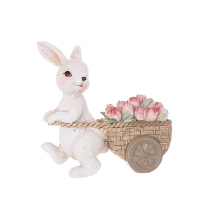 Декоративна статуетка Кролик із тачкою тюльпанів