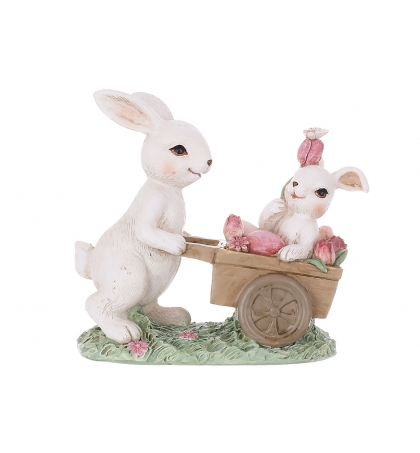 Декоративная статуэтка Кролики с тачкой тюльпанов