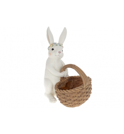 Декоративна статуетка-кашпо Білий Кролик з кошиком, 26.5см HA9110