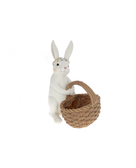Декоративная статуэтка-кашпо Белый Кролик с корзиной, 26.5см  HA9110
