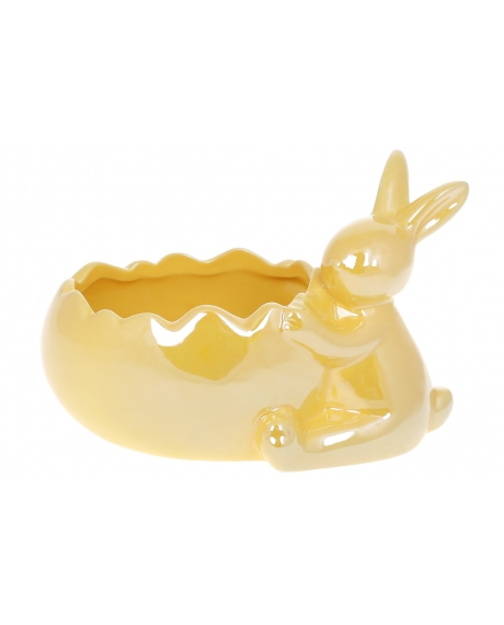 Кашпо декоративне з фігуркою Кролик, 20см, колір - жовтий перламутр 733539