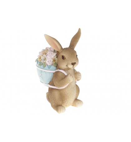 Декоративна статуетка Кролик із кошиком квітів, 12.5см K07119