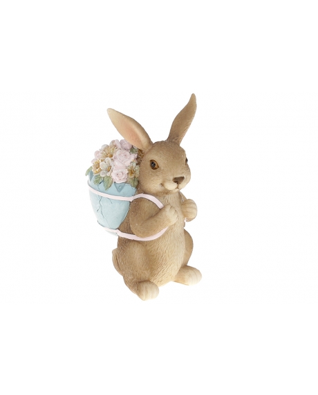 Декоративна статуетка Кролик із кошиком квітів, 12.5см K07119