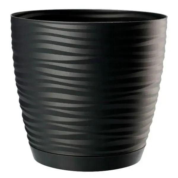Горшок круглый с подставкой Form Plastic Sahara Petit. Цвет - черный 190 — Квітковий стиль, Харків